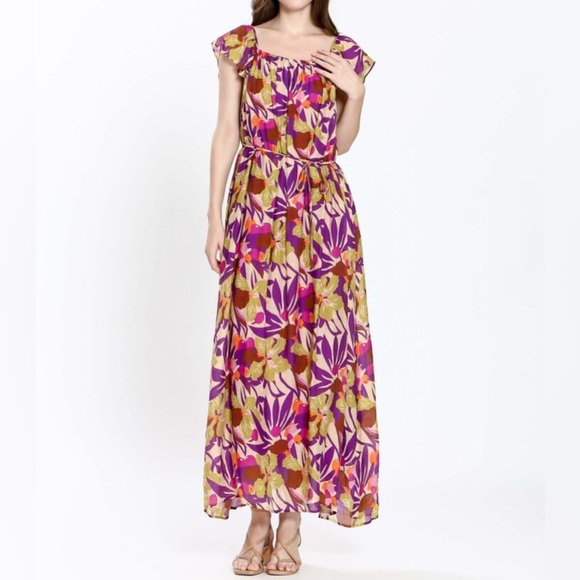 See U Soon Floral Maxi Dress Size Medium Purple Anthropologie Summer Flowy NWOT - Picture 1 of 16